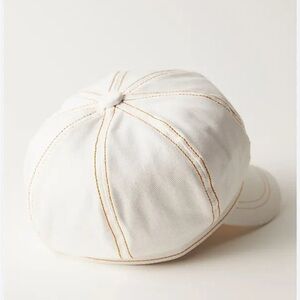 Free People Bowery slouchy Lieutenant White Cap with Tan Stitching